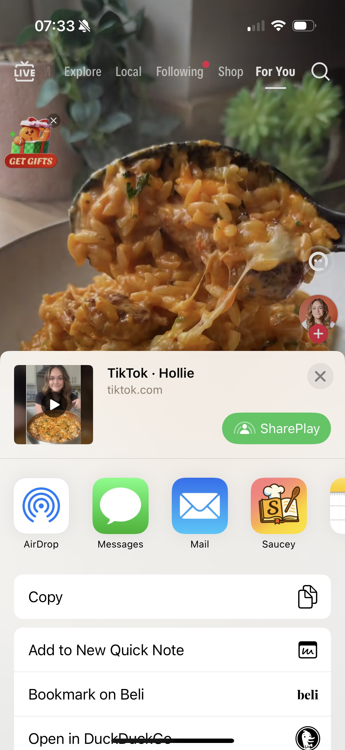 iOS share sheet with Aldenté